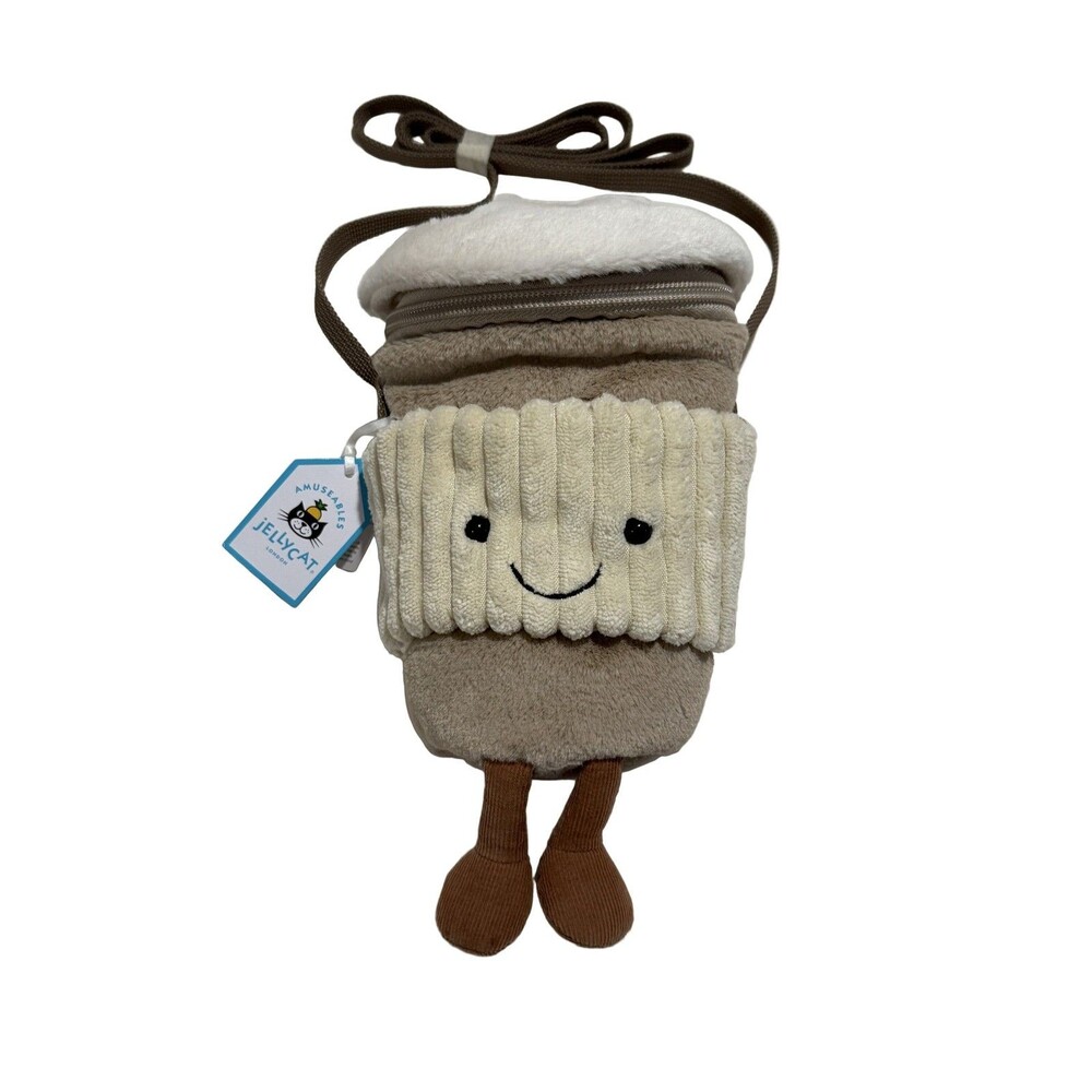 Jellycat Amuseables Coffee-To-Go Bag Small Plush Crossbody Brown Cream White